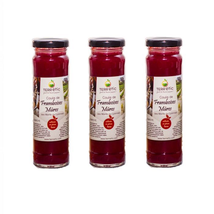 Lot 3x Coulis de framboises & mûres - Mont du Lyonnais - Terr'étic fruit du travail paysan - bocal 156ml