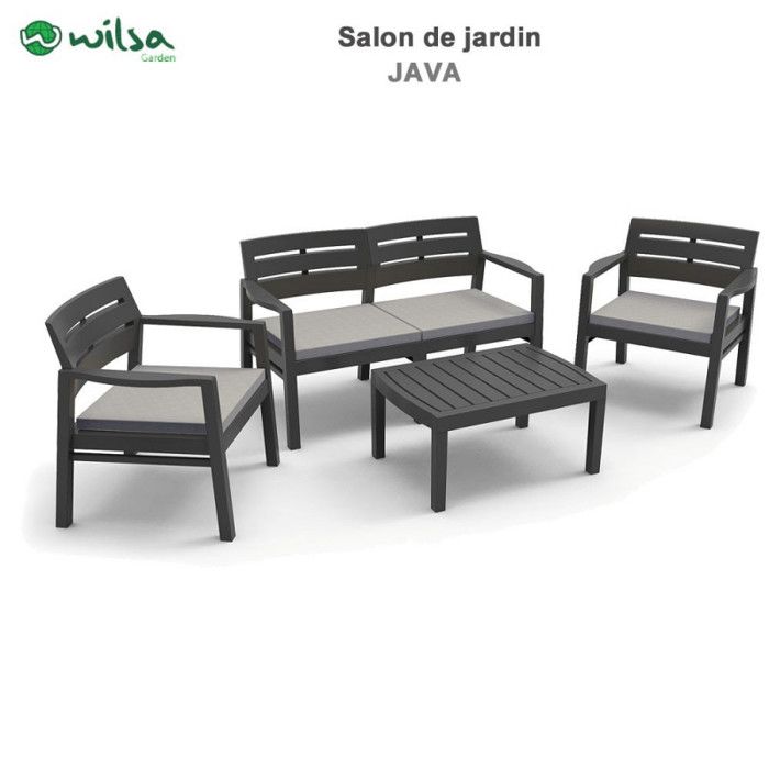 Salon de jardin Ensemble Java S3 + 2F2 + 1TB Anthracite Wilsa Garden