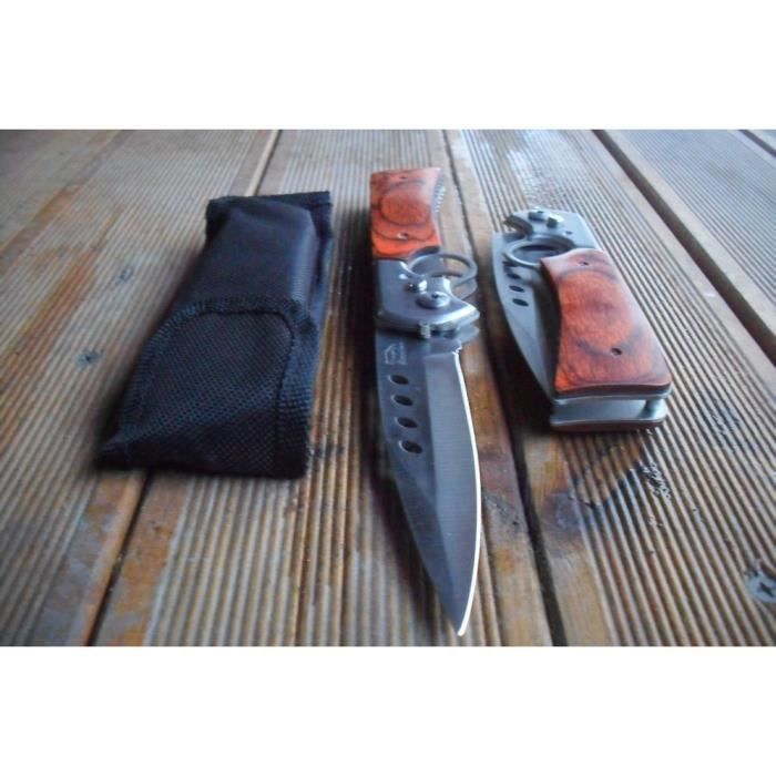 Grand Couteau Pliant de Poche Lame Acier 10 Cm Manche Bois Outdoor