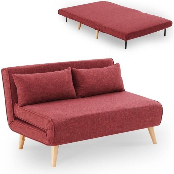Banquette convertible 2 places en tissu rouge TONKA