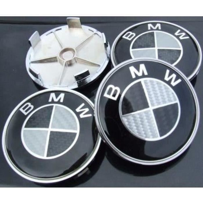 4 centres de roue BMW effet noir carbone 68mm cache moyeux enjoliveur