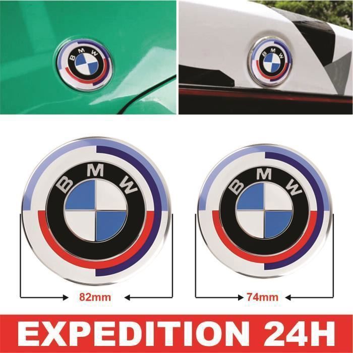 1 Logo De Capot 82mm BMW +1 Logo De Coffre 74mm De Diamètre Édition 50e Anniversaire Emblème Neuf