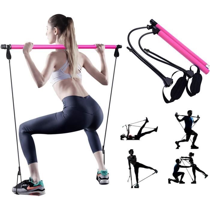 Réglable Barre de Pilates pour Elastique Musculation,Hipsline Body Sculpt,Yoga Entraînemen,Pilateuse Kit avec Bande Elastique Fitnes