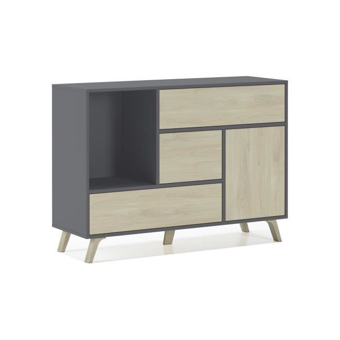 Buffet WIND 1 porte, 3 tiroirs, couleur structure Gris Anthracite, couleur porte et tiroirs Puccini. 120x40x86cm.