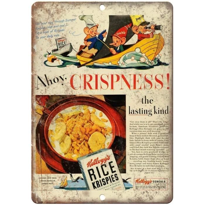 Kellogg's Rice Krispies céréales étain affiche murale panneau d'avertissement rétro métal pla678