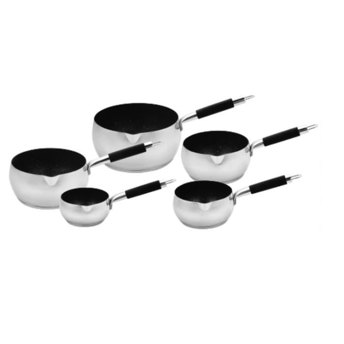 Haut Gamme Lot 5 Casserolles Inox Induction Revêtement Marbre Anti-adhesif Noir