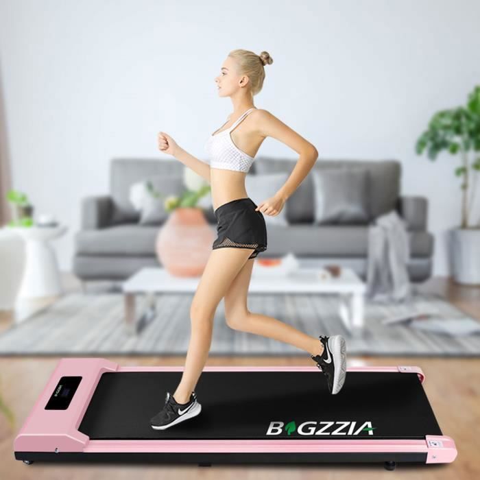 Bigzzia Tapis de course Portable - Motorisé 1-10 Km/h, Vitesse Réglable, Écran LCD, Ultra Fin et Silencieux, Roues de Transport