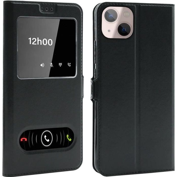Coque iPhone 13 Mini, Housse Etui pour iPhone 13 Mini Protection double FENETRES - Noir
