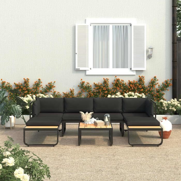Canape d'angle de jardin a 4 places avec coussins Alumin