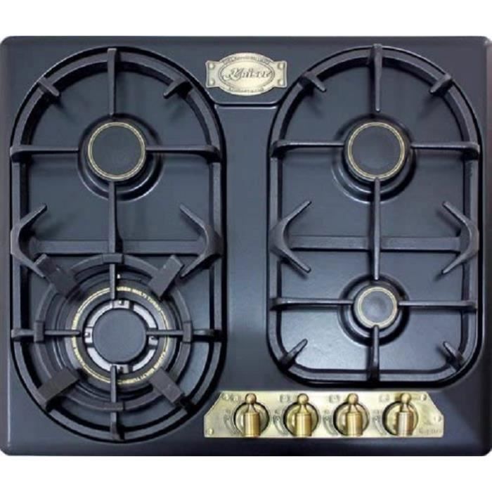 Kaiser Empire Table de cuisson à gaz 60cm Autonome/Plan de cuisson à gaz/Emaillé Noir/Gaz/ 4 brûleurs haute qualité/ Brûleur WOK 3,8