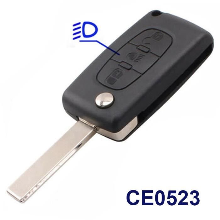 Coque Clé Plip Bouton Phare CE0523 Pour Citroen C1 C2 C3 C4 Picasso Grand Picasso C5 C6 C8 Avec lame rainurée largeur 8mm