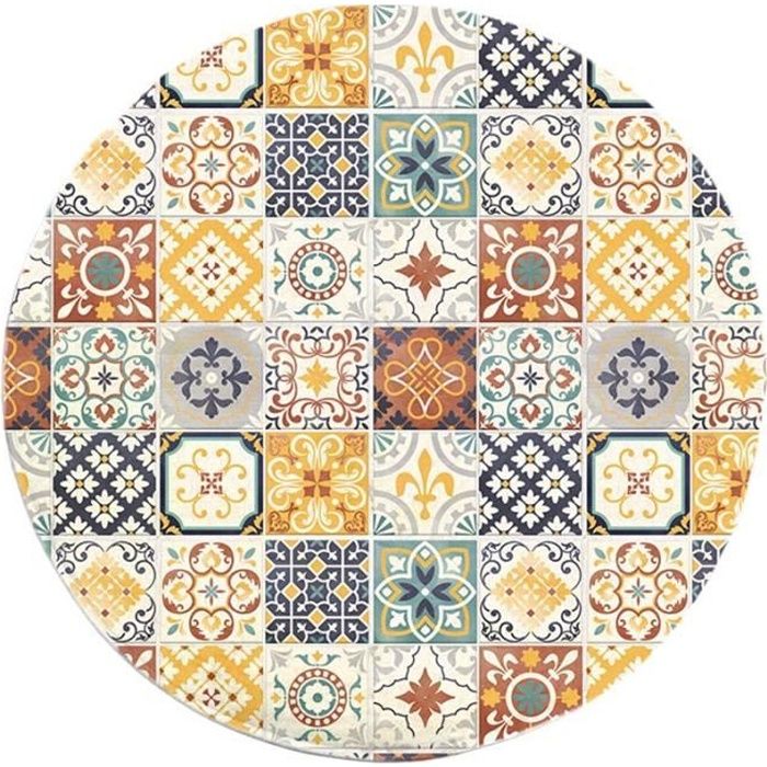 Tapis rond motifs carreaux de ciment jaune diam. 60cm TOODOO Diam, 60 cm Jaune