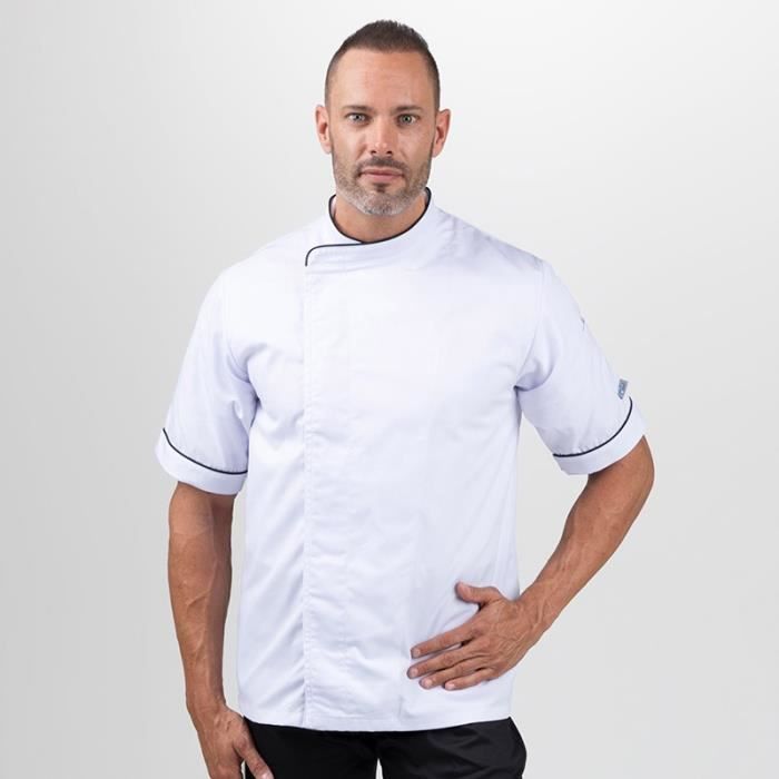 MANELLI Veste boulanger Blanche Pourtours Noirs Manches courtes liseré Noir