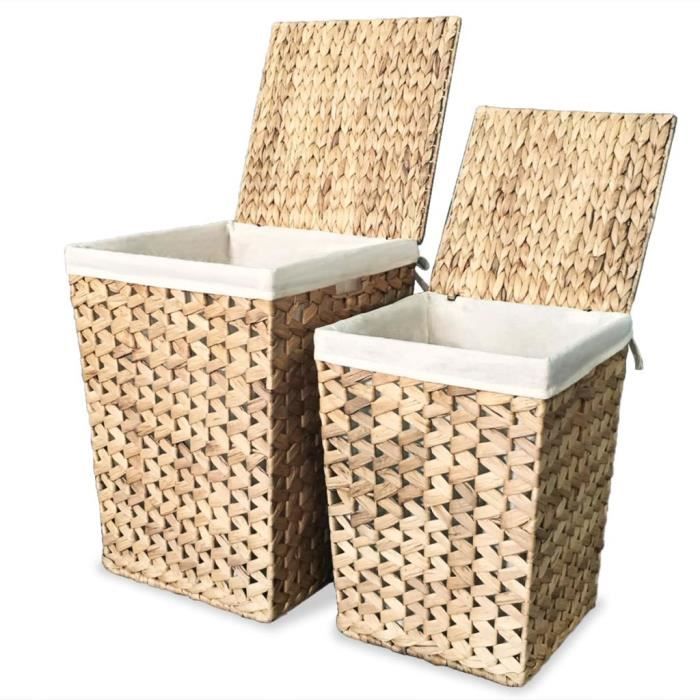 Panier à linge, Chariot à linge Corbeilles à linge 2 pcs Jacinthe d'eau
