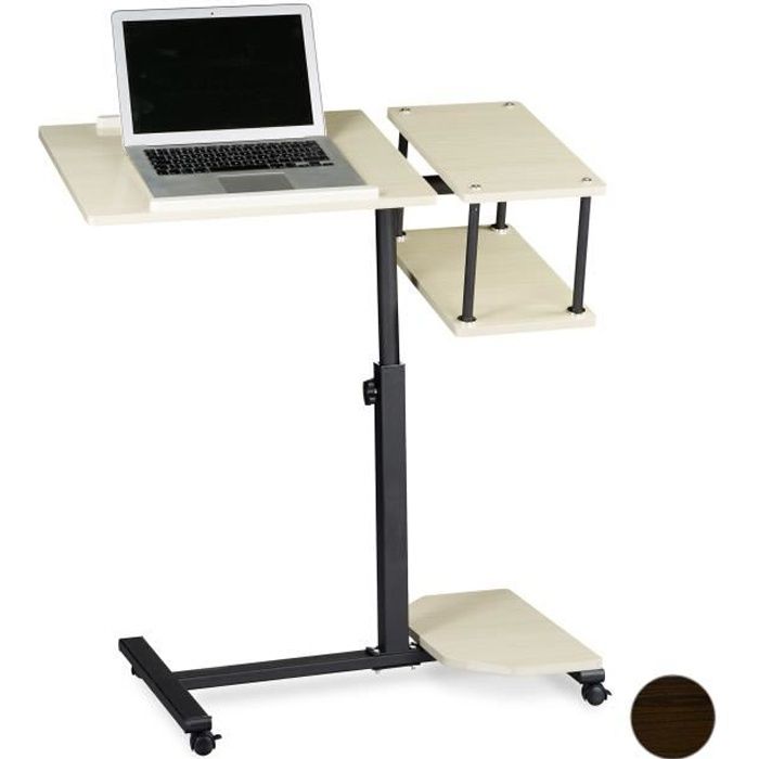 Relaxdays Table ordinateur portable hauteur réglable XL HxlxP: 100 x 77 x 40 cm bois support laptop netbook avec 4 roulettes