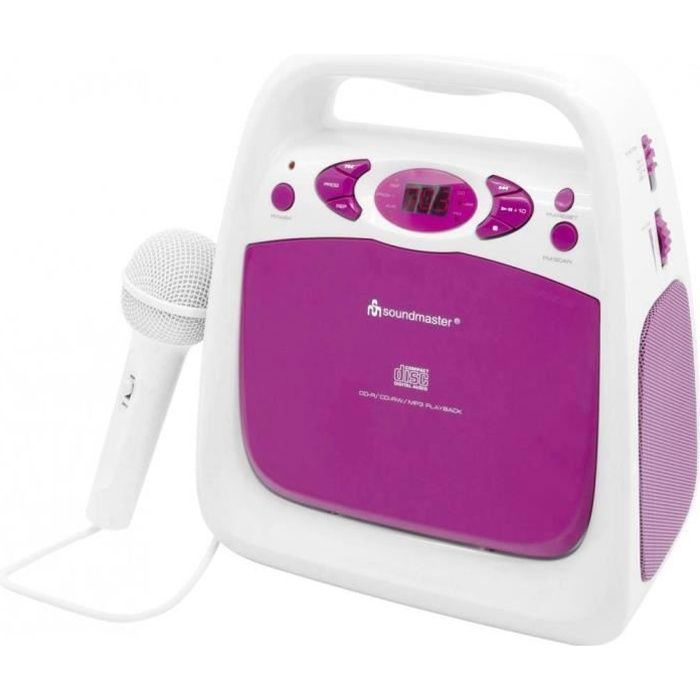 Lecteur CD pour enfants SoundMaster KCD 50 AUX, CD, FM, USB avec fonction karaoké, avec microphone rose