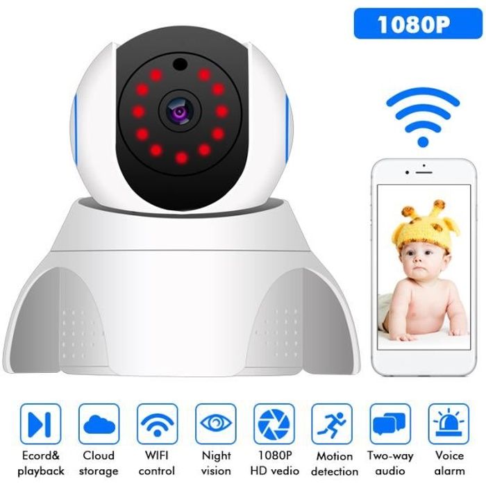 Caméra de Surveillance 1080P HD 360° Wi-Fi Sans Fil Blanc