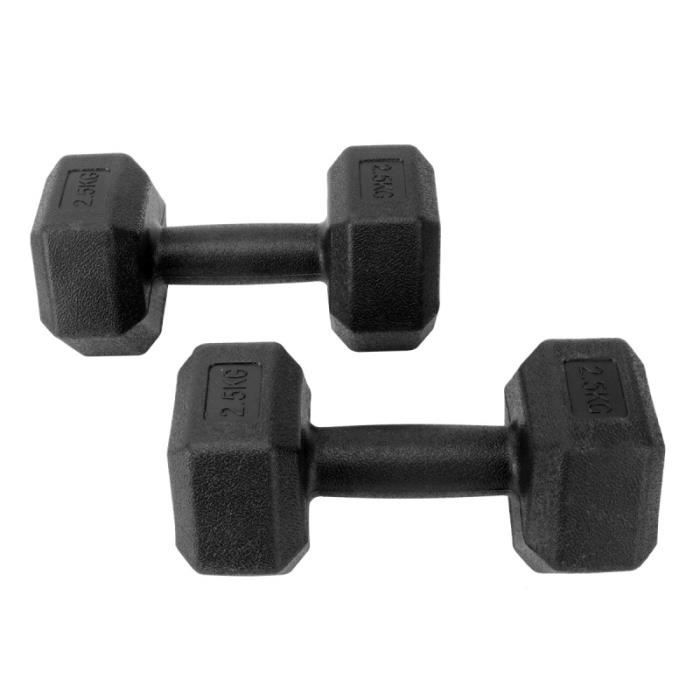 1 ensemble de 2,5 kg d'haltères caoutchoutés hexagonaux pour hommes, entraînement de fitness, bras, BARRE - HALTERE - POIDS