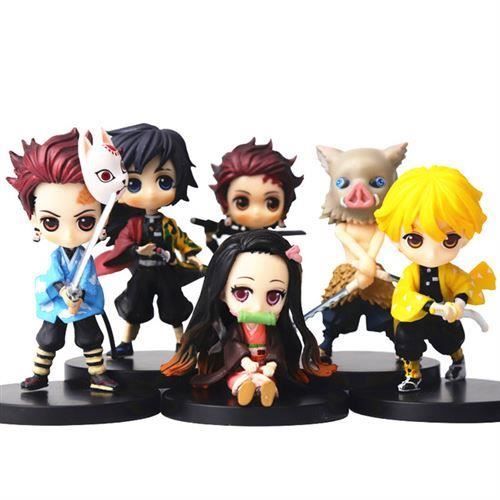 Set de 6 pièces Figurines Q Version Demon Slayer Tanjirou Collection Modèle Jouet Cadeau 7 cm