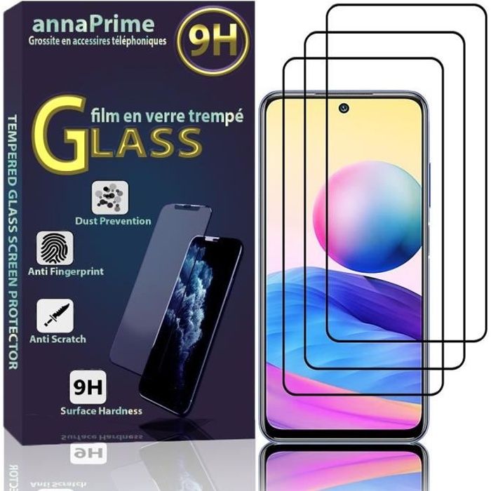 VCOMP® Pour Xiaomi Redmi Note 10 5G 6.5-: Lot - Pack de 3 Films de protection d'écran Verre Trempé Plein écran de Couleur - NOIR