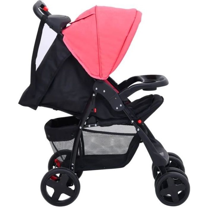 RHO - Transport de bébés - Poussette pour bébé 2-en-1 Rouge et noir Acier - DX0029