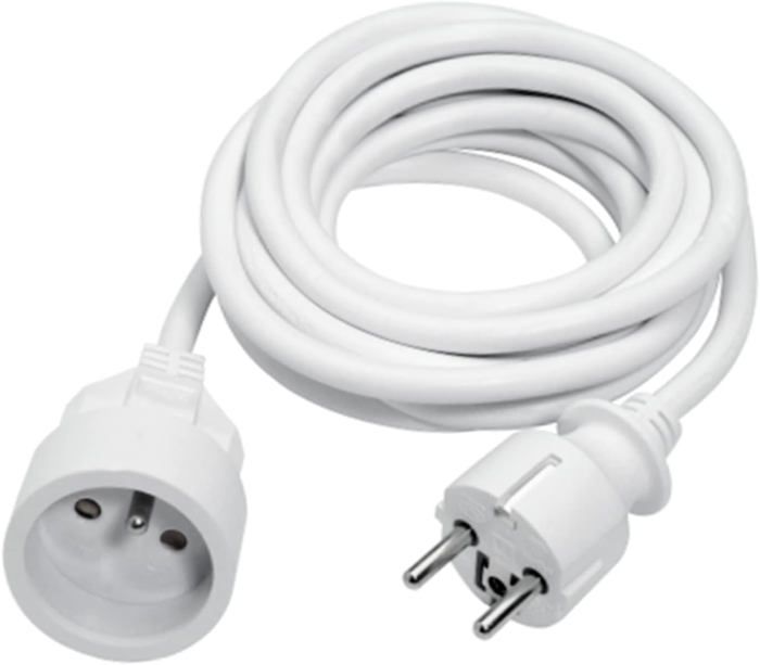 Rallonge à une prise 2P T 16A 2500W 10 mètres, câble 3x1,5 blanc ECO LIGHT