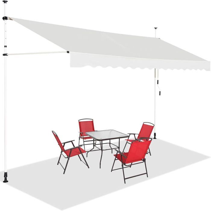 GOPLUS Store Banne Manuel Rétractable Auvent Balcon Terrasse Rétractable sans Percage Hauteur Réglable 2-3M 35x12M Beige
