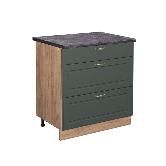 Meuble cuisine Fame-Line 80cm avec 3 tiroirs PT Anthracite Vert Or Campagne/Chêne de force doré Vicco 45578