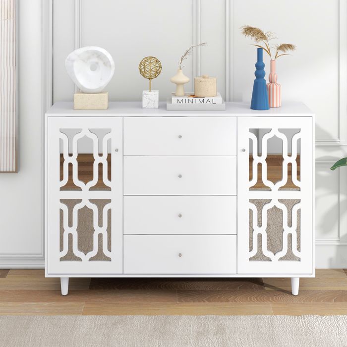 Nouveau buffet miroir blanc en matériau écologique avec poignée en cristal froid pour salon et salle à manger 1475 x 40 x 102cm