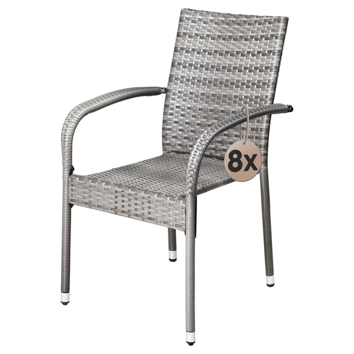 CASARIA® Lot de 8 chaises de jardin grises empilables polyrotin accoudoirs arrondis fauteuil extérieur terrasse balcon CASARIA® Lot de 8 chaises de jardin grises empilables polyrotin accoudoirs arrondis fauteuil extérieur terrasse balcon