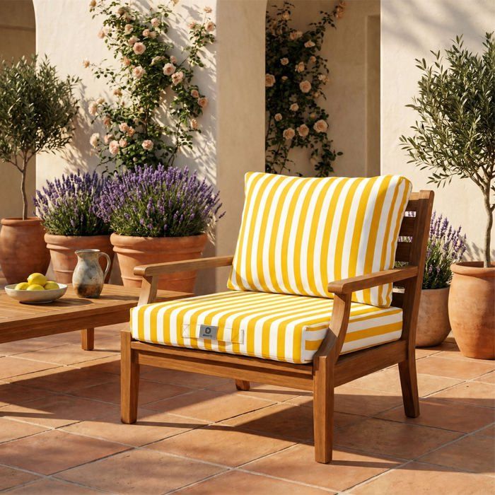 Coussins pour salon de jardin déhoussable 60x60cm Rayure jaune