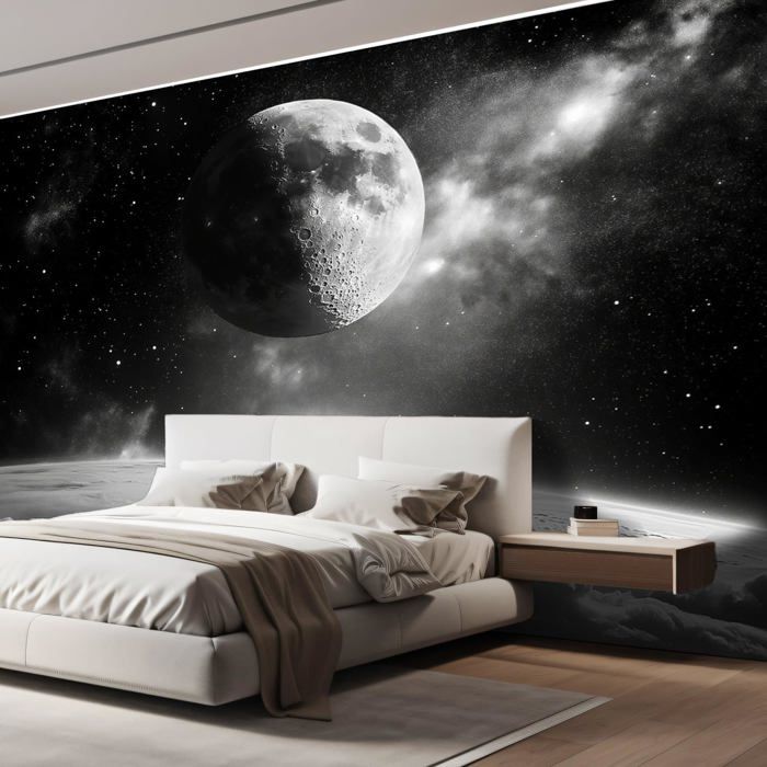Papier Peint Panoramique Lune, 250x175cm Papier Peint Soie Poster Mural ...