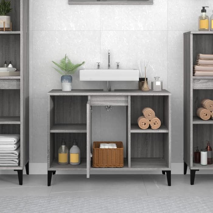 Armoire de lavabo - GKK - 5 compartiments et 1 porte - sonoma gris 80x33x60 cm bois dingénierie GG@66