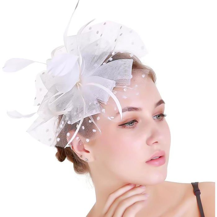 Coiffes pour femmes chapeaux plumes serre-tête coiffe pinces chapeaux plumes accessoires pour cheveux-blanc