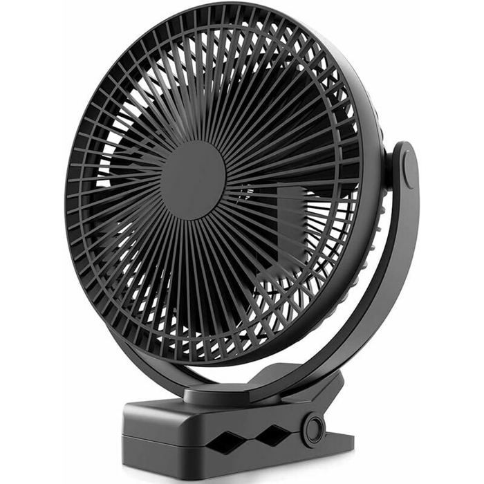 Ventilateur à clip - PZCC - 20 cm - 10000 mAh - 4 vitesses - Noir