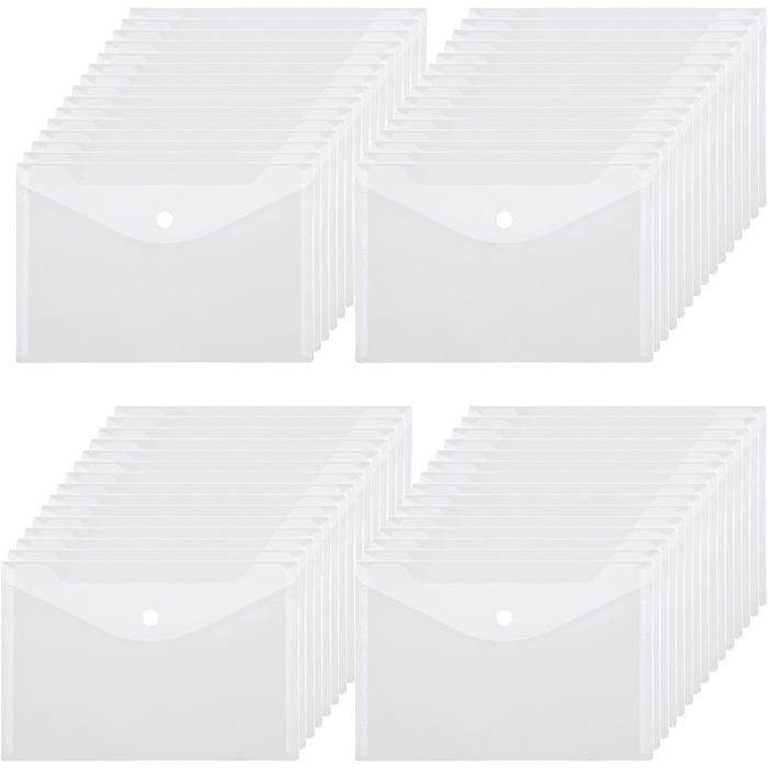 10x Pochette Porte-Document A4 - Transparent - Bouton Pression - Pour 10x Pochette Porte-Document A4 - Transparent - Bouton Pression - Pour