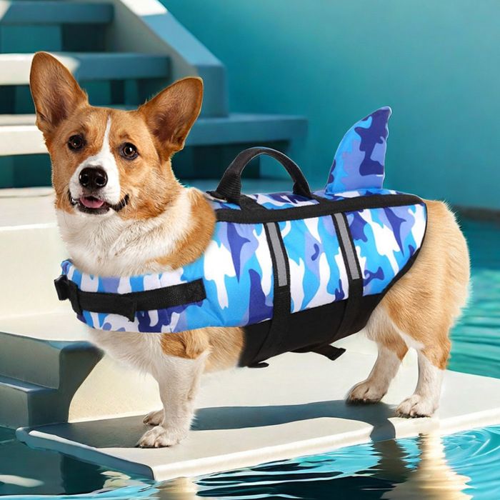 Comparer les prix de ECELEN Gilet de sauvetage chien–Veste flottante avec poignée–Harnais réglable été mer-Bleu-XS