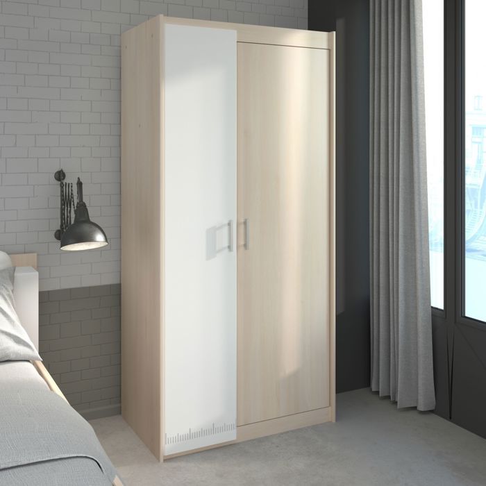 Armoire enfant 2 portes bicolore PIA - Bois naturel - Fabriqué en France - Terre de Nuit