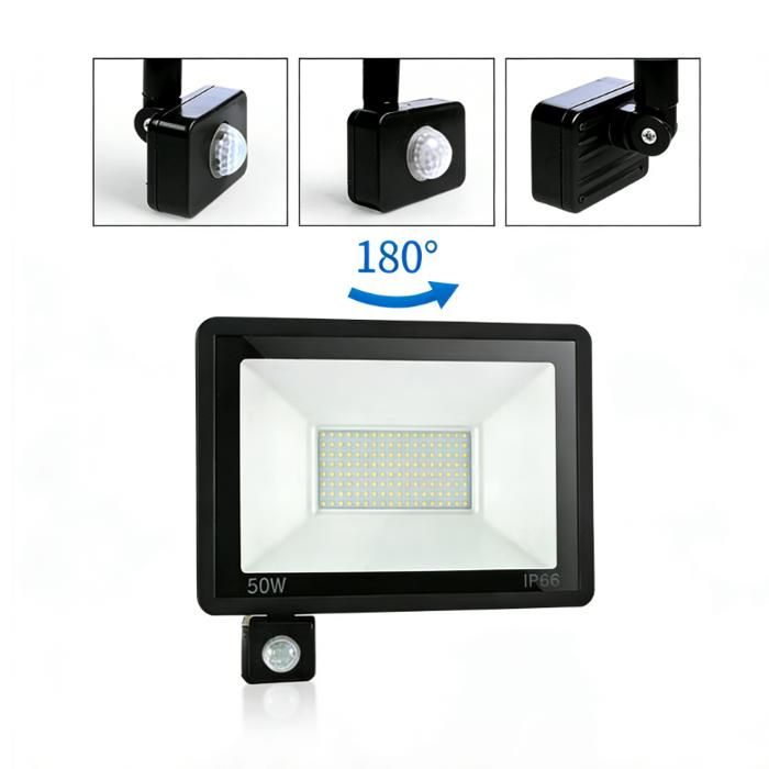 Déstockage 50W Projecteur LED Exterieur Detecteur de Mouvement IP67 Étanche Spot LED Avec Détecteur 5000LM 7000K Blanc Froid Ecla