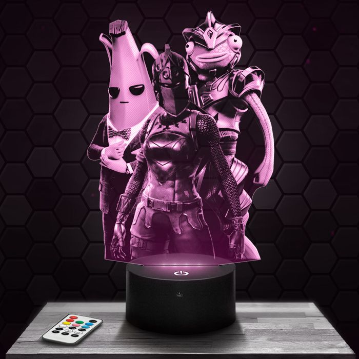 Lampe 3D - Fortnite Red Knight - Peely - Poiscaille - Jouet Figurine Cadeau Fortnite - Veilleuse Led Tactile avec socle au choix