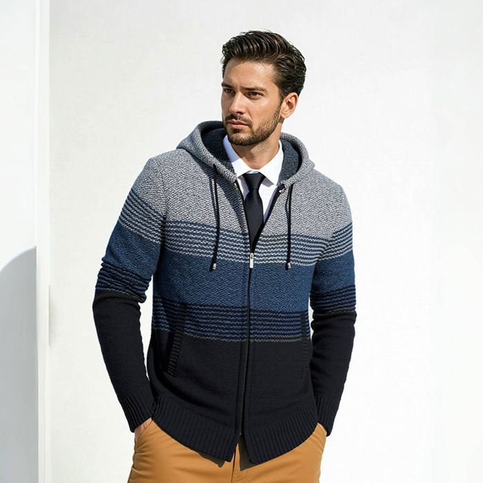 Cardigan à capuche VITATA Colorblock pour homme Doublure épaisse