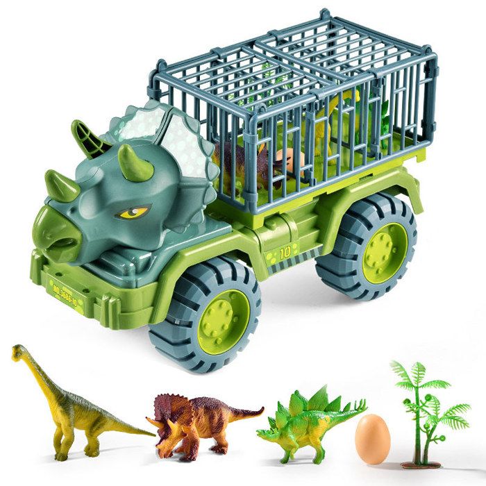 Jouet Camion Dinosaure pour Enfants Camion Dinosaure Voiture de Transport Triceratops avec 3 Figurines de Dinosaures