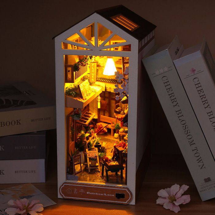 Kit Book Nook maison de poupée miniature pour adultes et enfants kit de book nook DIY avec lumière LED puzzle 3D en bois