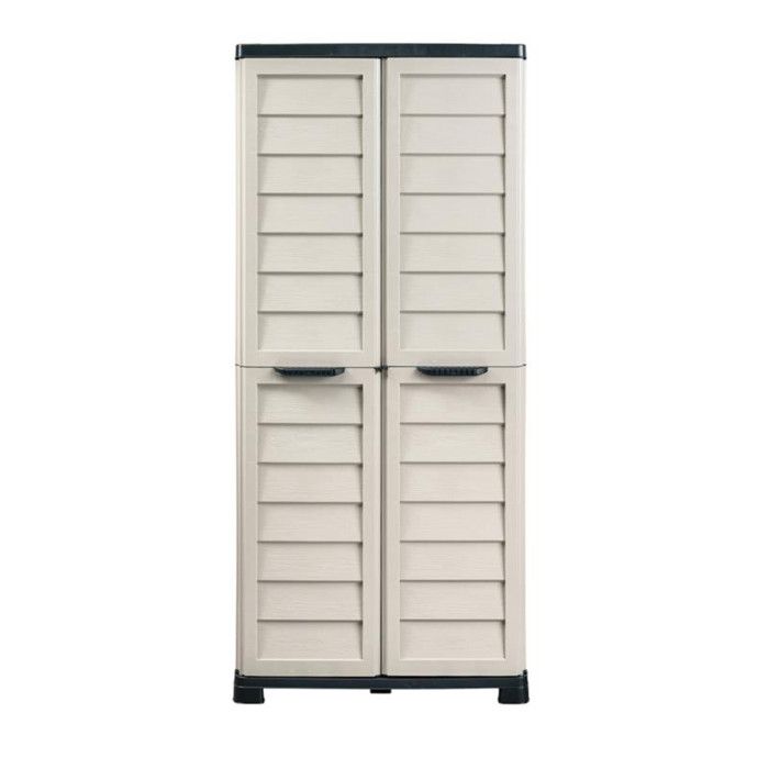 Armoire Haute De Rangement Extérieure/Intérieure - 76 x 46 x H 168 cm - Sable et Gris anthracite