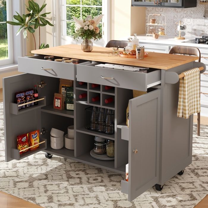 Armoire de Cuisine MultiÎlot de Cuisine ModerneBuffet de Cuisine sur roulettesChariot de Service102x45x92cmGris