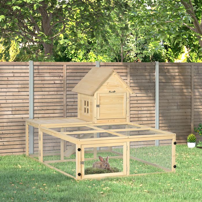 Clapier cage à lapin villa pour lapin en bois 2 niveaux avec aire de course rampe et portes verouillables 1515 x 106 x 97 cm
