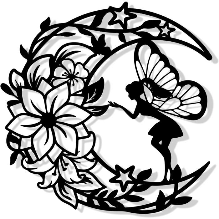 Décoration Murale Chat Et Lune En Métal Noir - 38 Cm - Style Rustique Moderne - Pour Salon, Chambre, Jardin - 2
