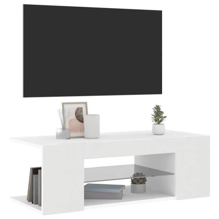 Meuble TV avec LED - vidaXL - Blanc - 90x39x30 cm - Lumières LED RVB - Bois dingénierie - Assemblage requis