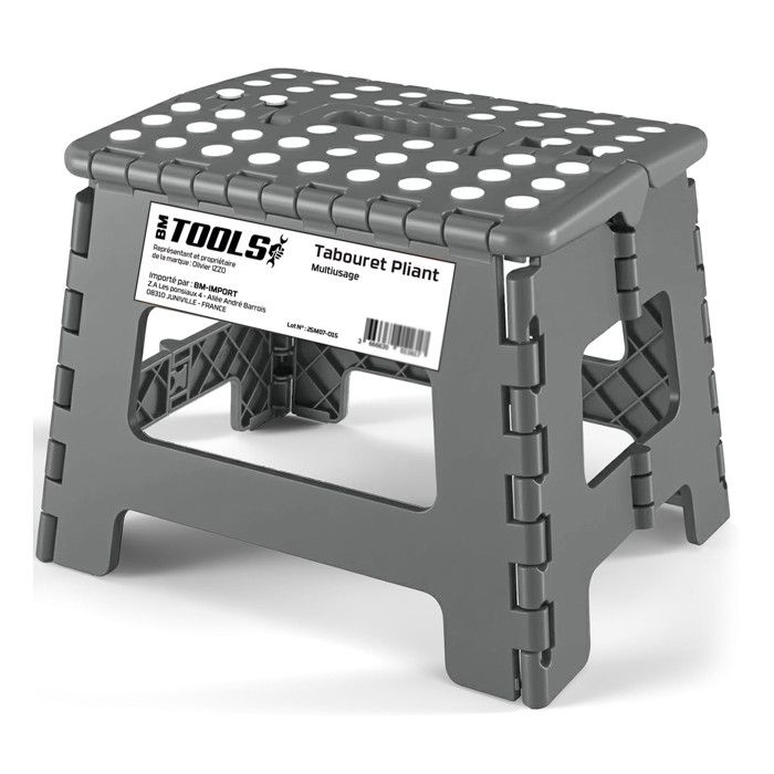 Tabouret Pliant Gris 27cm Marchepied Pied Pliable BM TOOLS BMT-MP27-GRIS - 150kg Capacité Léger et Compact pour Adulte/Enfant