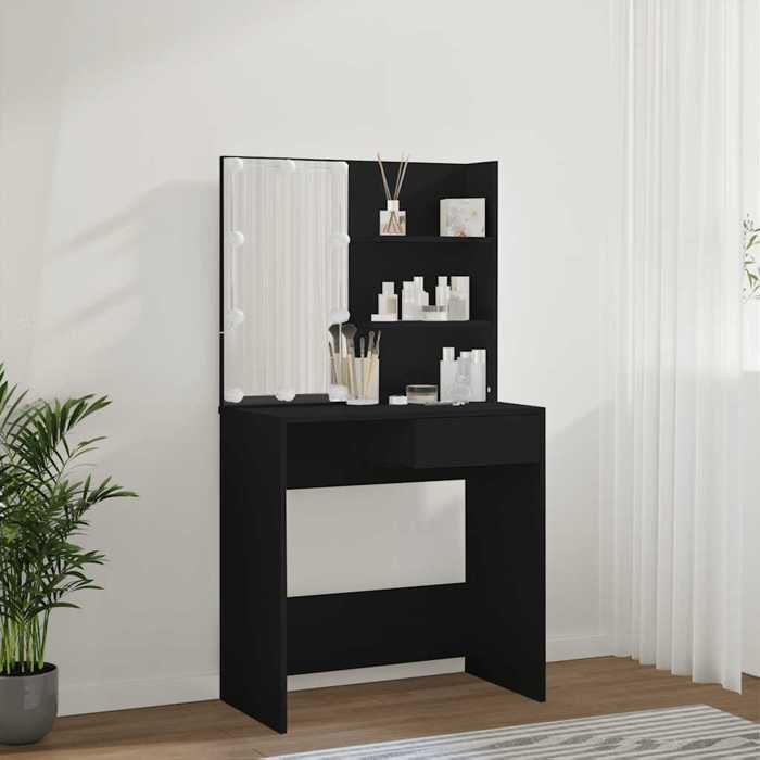 Black Week Coiffeuse à LED/table de maquillage - BURKE - 1 PERSONNE - noir 745x40x141 cm CC580
